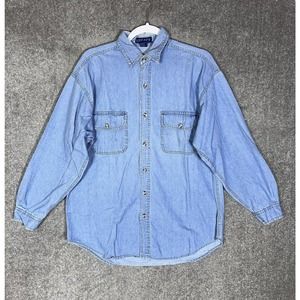 Legacy Denim Button Up Shirt Mens Size Medium Distressed Blue Cotton‎ Pockets